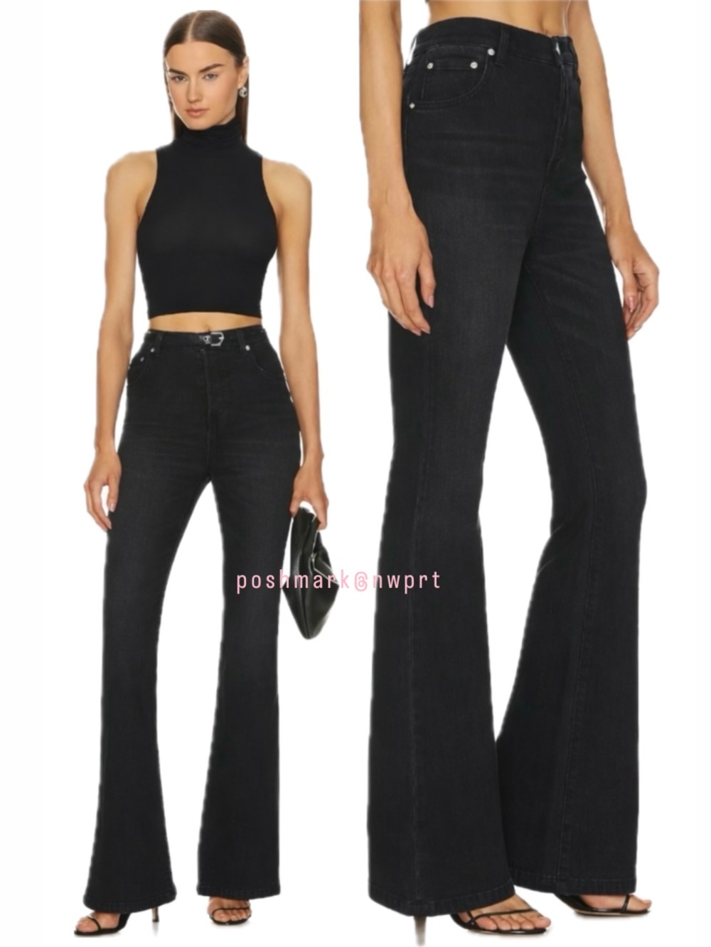 GRLFRND Rayssa Saratoga High Waist Rise Flare Black Jeans 24